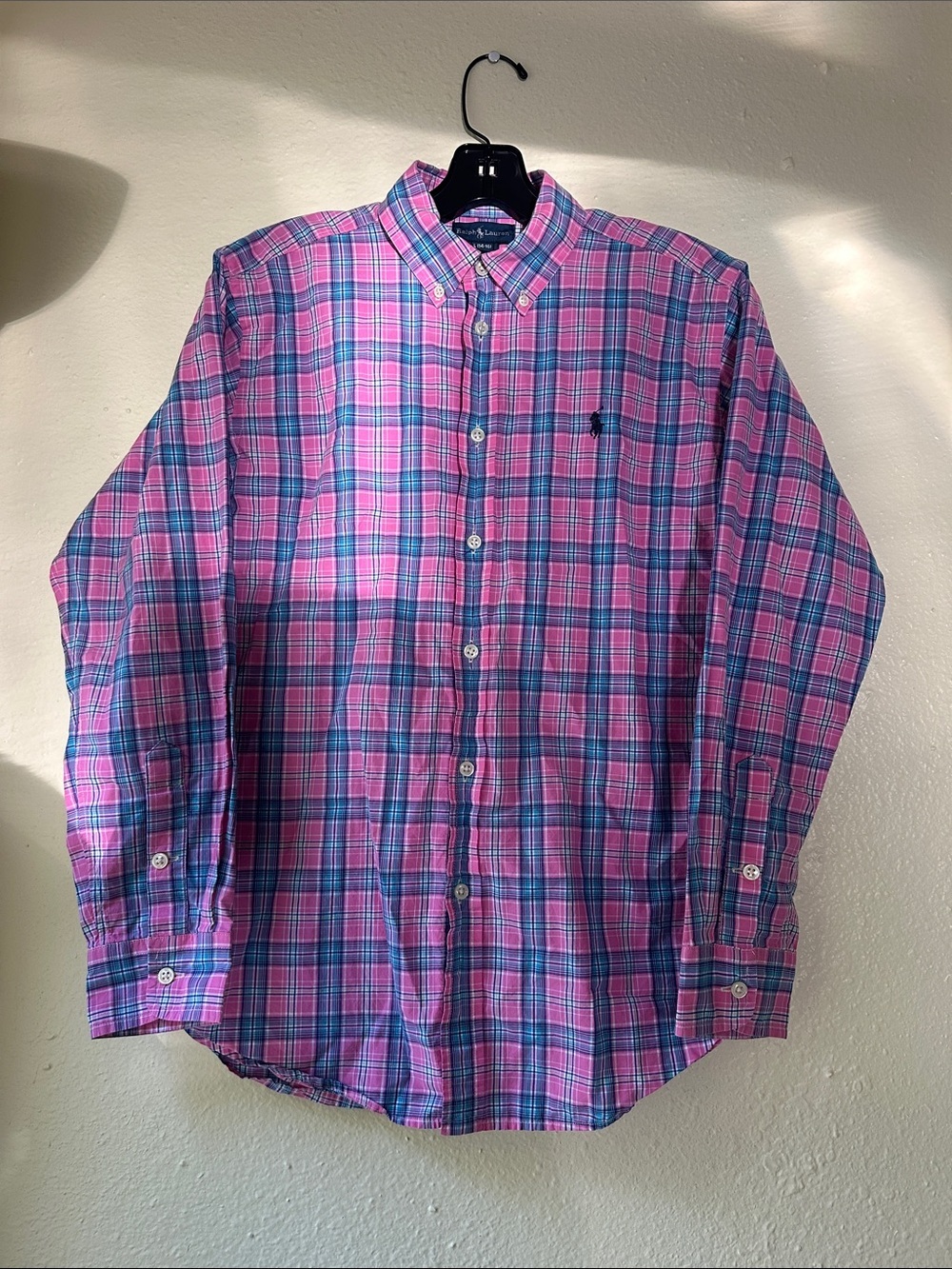 Ralph Lauren Pink and Blue Plaid Button-Down Shirt EUC